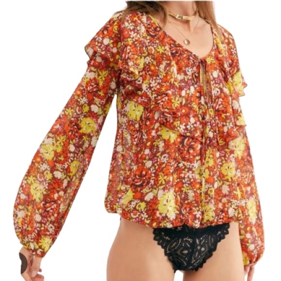 NWT Free People Ruffle Bodysuit with lace bottom - Picture 3 of 11